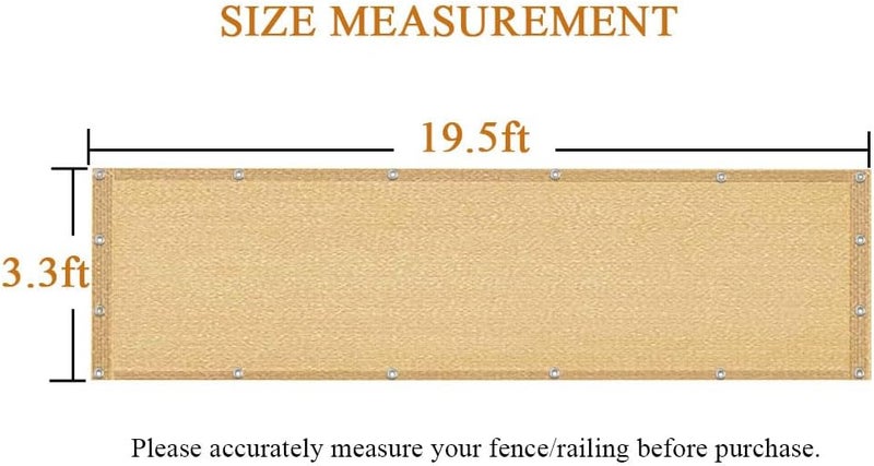 iCover 3.3x19.5ft Balcony Privacy Screen Fence, UV-Resistant Railing Fencing Cover for Porch Deck Patio Garden Backyard, Cable Zip Ties Included, Sand - Image 4